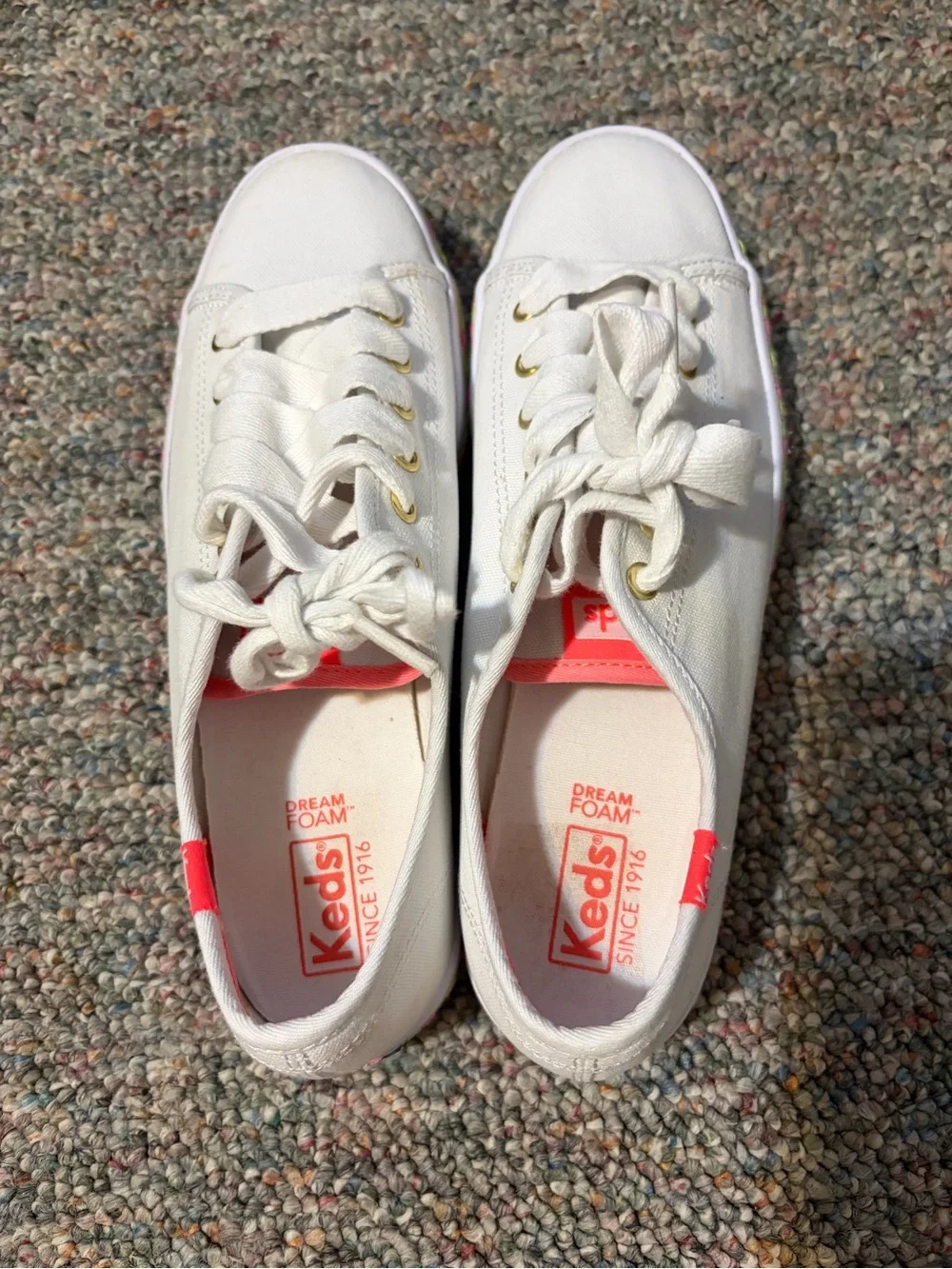 Keds White Canvas Sneakers with Multicolor Embroidered Platform